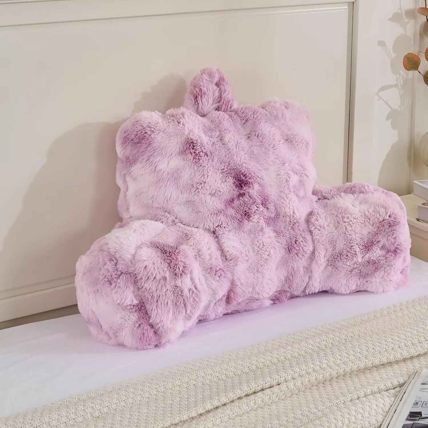 Reading Pillows for Boyfriend Adult,Velvet Back Pillow Bed Wedge Large, Back Rest Support Cushion for Sitting Up in Bed/Couch for Bedrest 18inch-Tie-dye Lavender