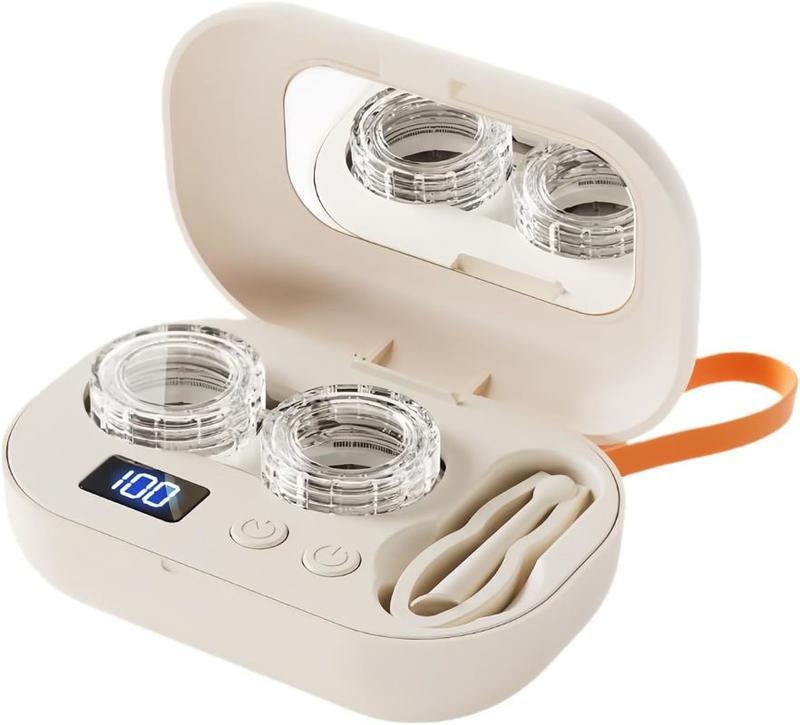 Ultrasonic Rechargeable Contact Lens Cleaner with Vanity Mirror - Portable Case for Hard & Soft Lenses, 2 Cleaning Modes, Daily Deep Cleaning for Travel, Sports, Office, and Home Use Ultrasonic Rechargeable Contact Lens Cleaner with Vanity Mirror - Portable Case for Hard & Soft Lenses, 2 Cleaning Modes, Daily Deep Cleaning for Travel, Sports, Office, and Home Use