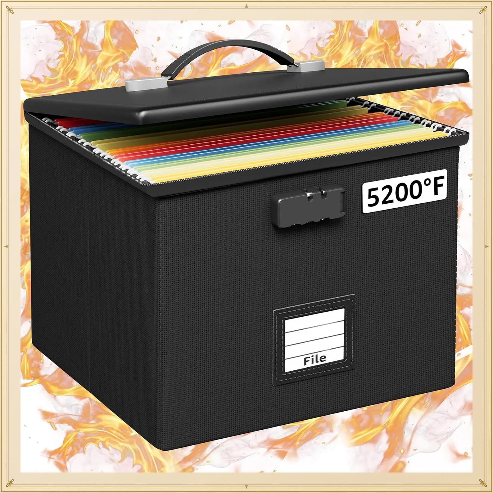Portable Fireproof Document Box with Locking Lid and Handle – Waterproof Safe File Organizer for Home Office StorageGift