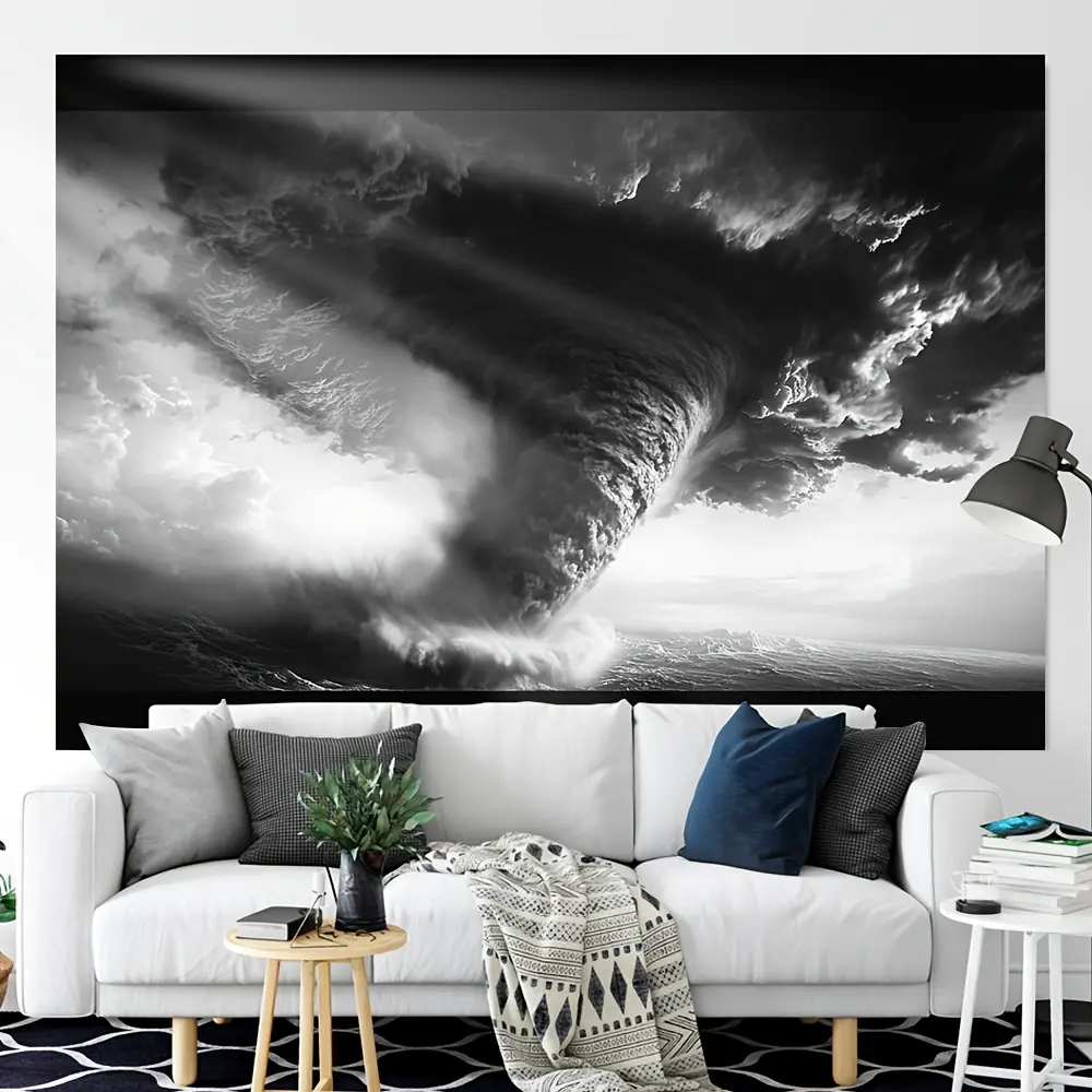 100% Polyester Weather Landscape Tapestry - 1-Piece Wall Hanging Decoration, Party Photo Backdrop, All-Season Home Decor, Dramatic Stormy Seascape Design, Ideal Gift, One-Piece
