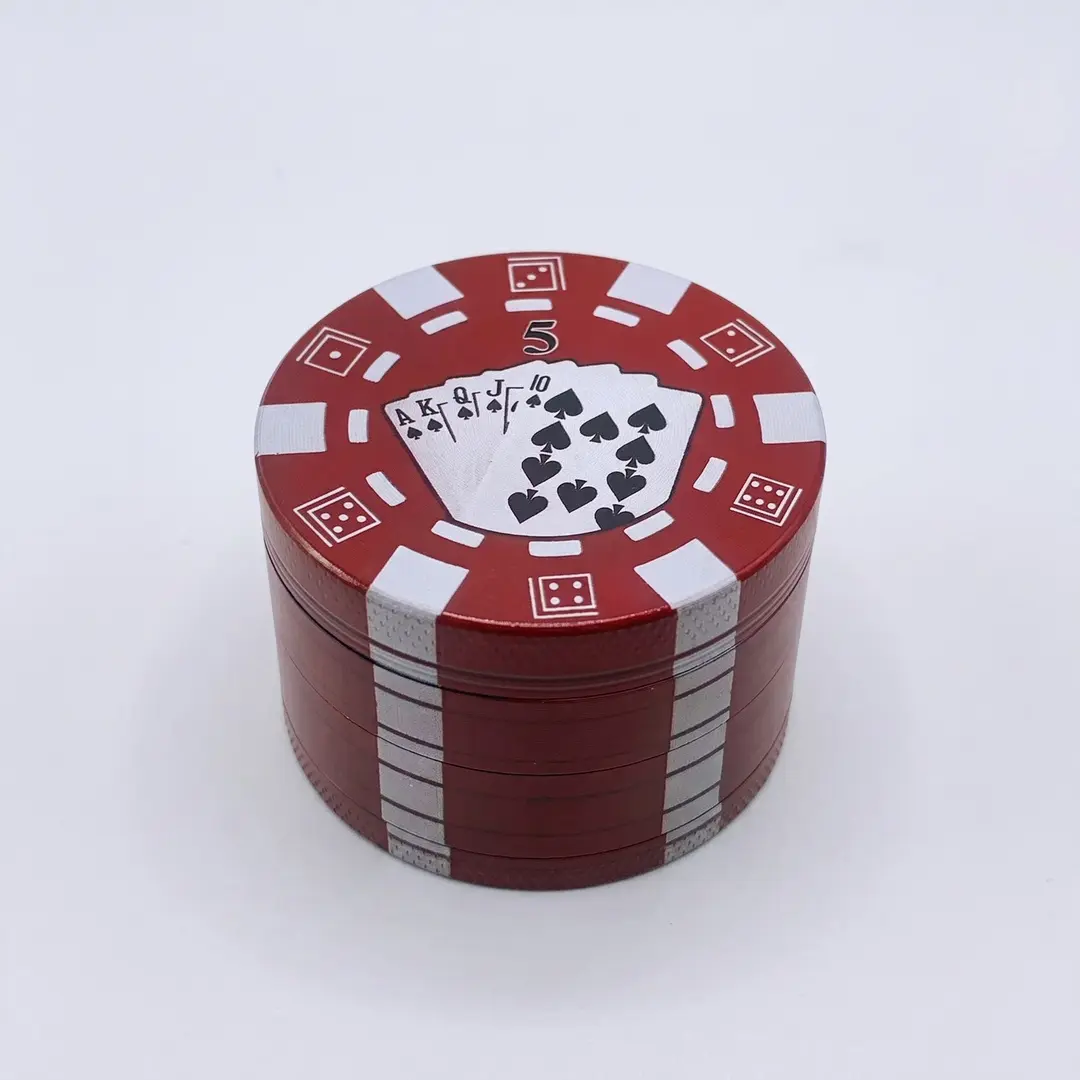 1.97 inch 50mm Red Poker Chip Pattern Spice Grinder Metal Manual Four Layer Salt Grinder Pepper Mortar Spice Zinc Alloy Seasoning Spice Grinder Kitchen Cooking Accessories Kitchen Tool Gift