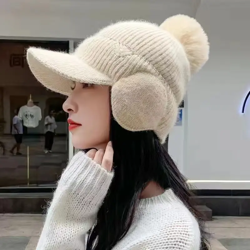 Hat Women's Winter Knitted Scarf Pullover Hat Fleece Thickened Warm Windproof Hat Knitted Ear Protector Cycling Wool Hat