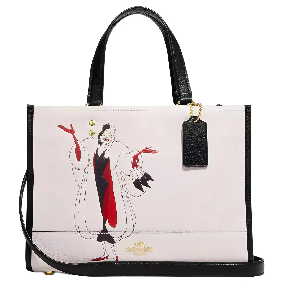 COACH x Disney Dempsey 29 Crossbody and Top-Handle Bag for Women, Cruella-Printed Solid Leather, White