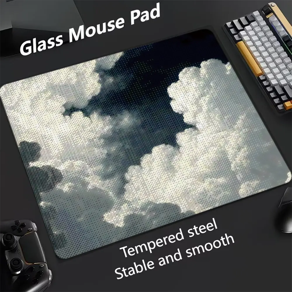 Digital Cloud Glass Mouse Pad, Ultra-Smooth Tempered Glass, Large Size Gaming Mouse Pad, Ideal for Esports and Office Use, Computer Mouse Pad, Tempered Glass Mousepad