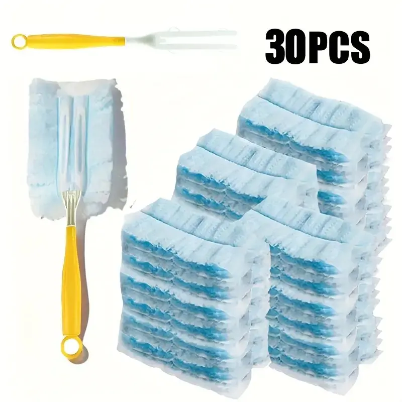 30pcs Disposable Electrostatic Duster Refills with Handle, Disposable Dusters for Daily Housekeeping, Car Interior Dust Removal and Furniture Care, Household Cleaning Tool, Home Cleaning Supplies, Electrostatic Duster Cloths