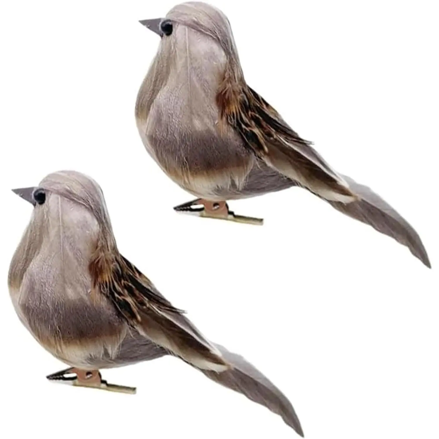 2 count Artificial Birds  Bird Sparrow Ornaments Clip  Decorative Feathered Birds for Christmas Tree Decoration Winter Seasonal Festival Decor (Sparrow B)