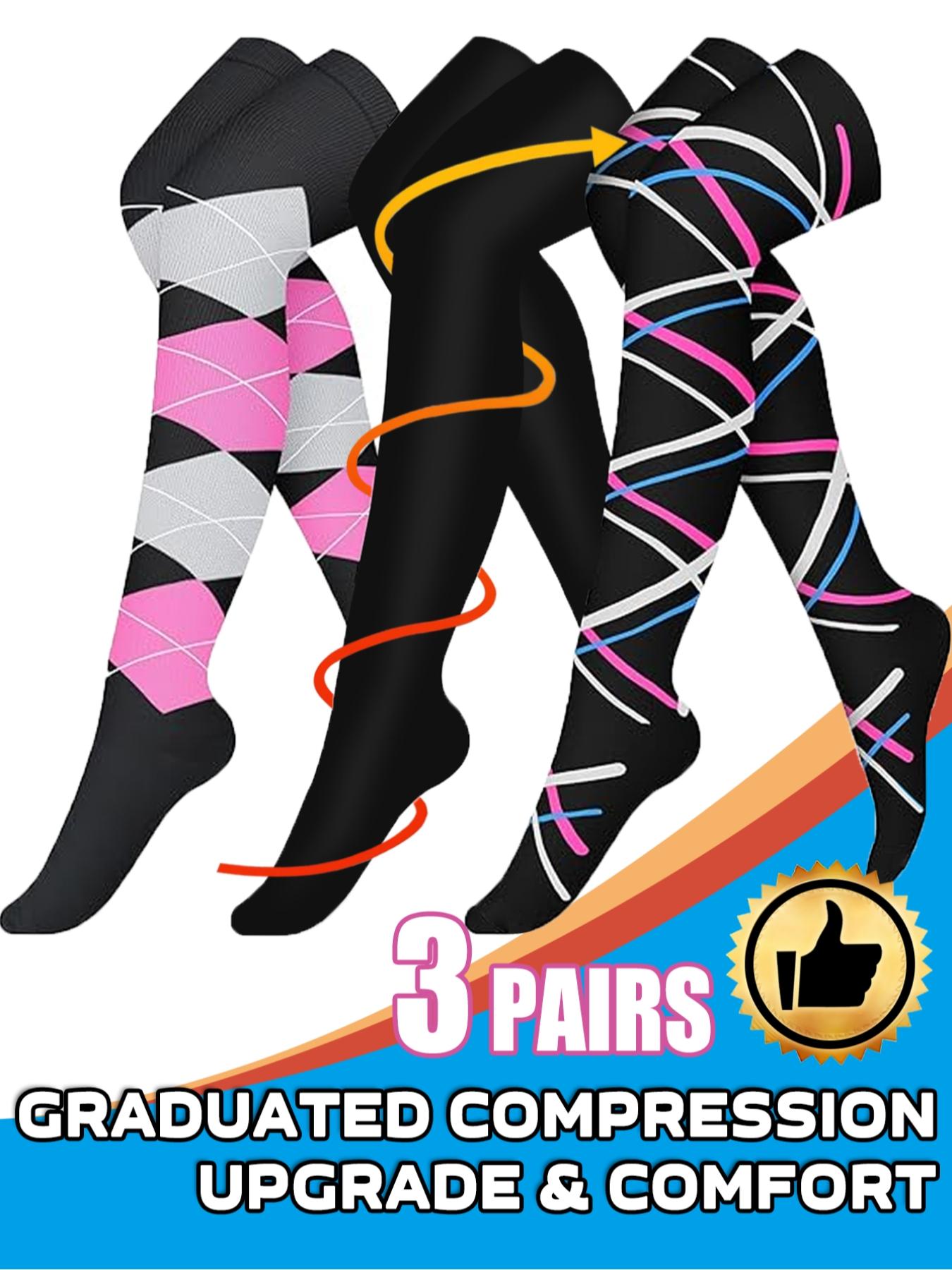 3 Pairs Knee Thigh High Compression Stockings Over the Knee for Women Men Long Socks 15 - 20 mmhg Circulation Socks Blood Flow Issues Running Pregnancy Sport Gym Medias para la Mujer Medical