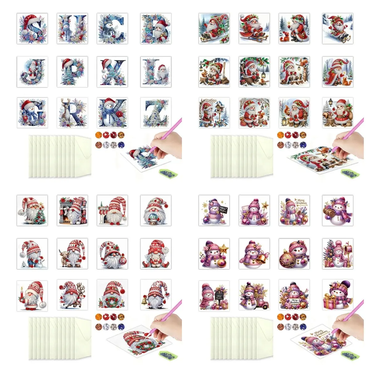 12-Piece Diamond Mosaic DIY Christmas Card Kit, Includes Envelopes, Perfect for Holidays, Birthdays, Parties, Express Love to Family