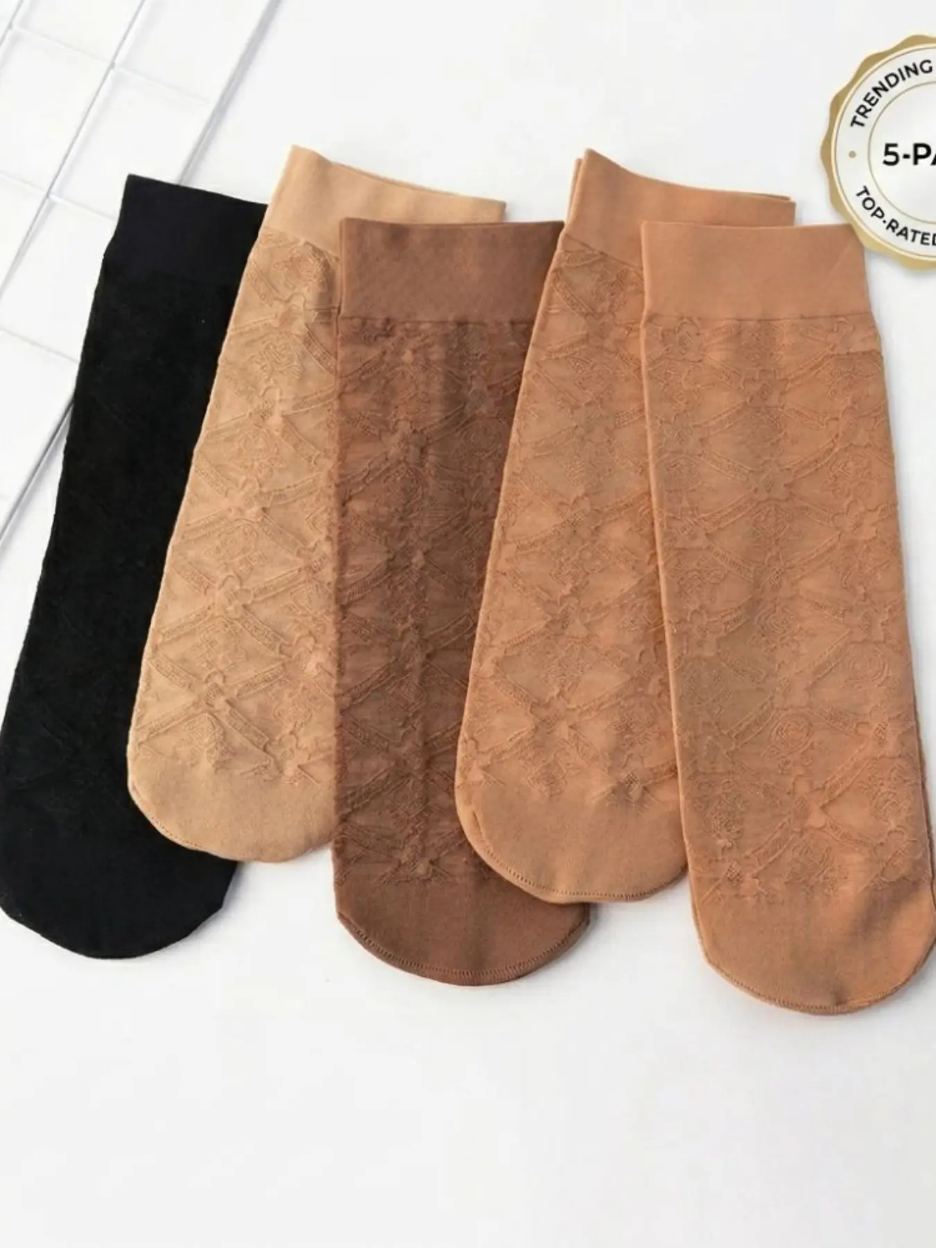 5 Pairs Women's Elegant Lace Ankle Socks, Breathable Fabric, Reinforced Toe and Heel, Soft High Stretch, Casual All-Season Footwear