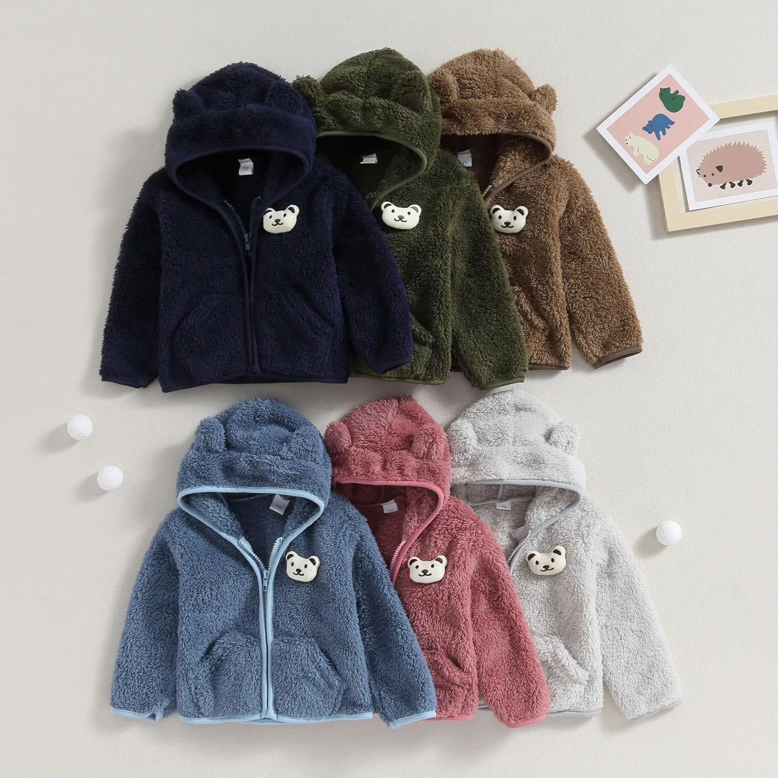 Toddler Baby Little Girl Boy Fuzzy Coat 3D Bear Hooded Jacket Zipper Closure Fleece Outerwear Fall Winter 6-24 Months
