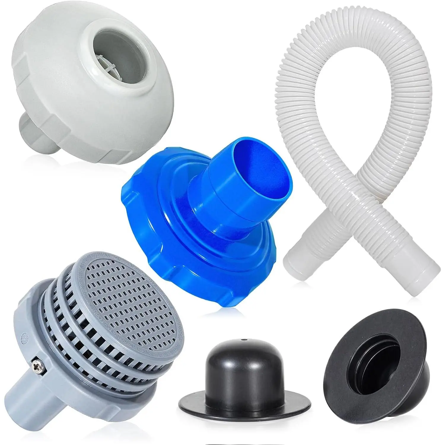 8 count in tex 25022E/25016 Water Jet Connector Kit for Above Ground Pools - Includes Skimmer Hose, Adapter B, Strainer Grid & Nozzle Plugs Replaces Outlet/Inlet/Pump Fittings