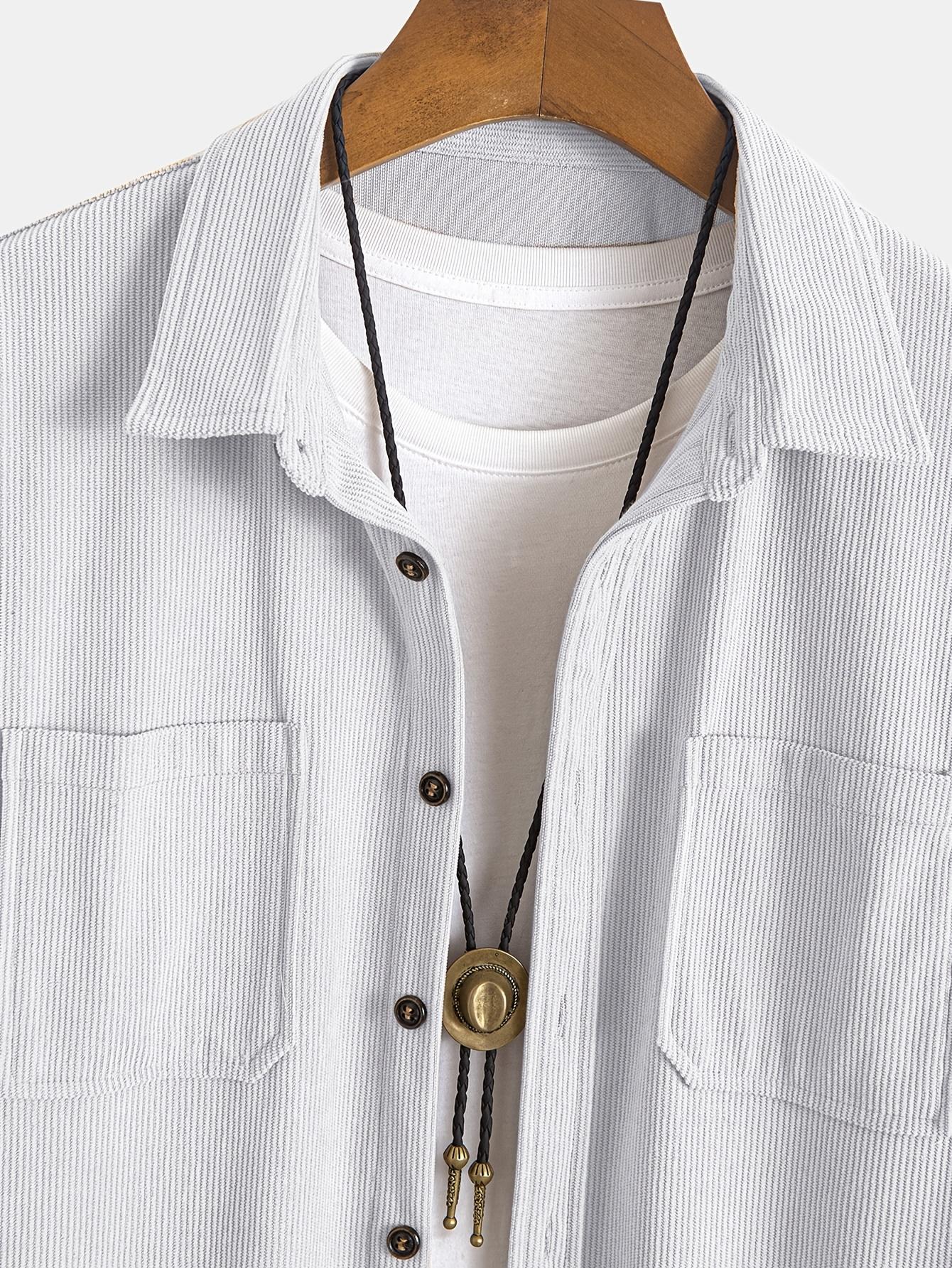 Popular corduroy material men's casual shirt jacket with lapel buttons, long sleeved cardigan, double patch pocket design suitable for daily leisure, fashion, simplicity, commuting, street fashion, spring and autumn long sleeved shirt