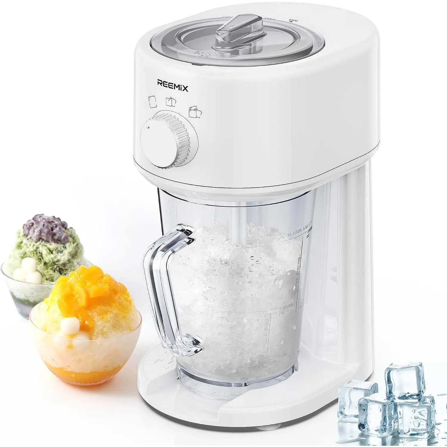 Shaved Ice Machine, Electric Ice Shaver and Snow Cone Machine with Large Capacity Storage, Portable Ice Crusher Ice Thickness Can be Adjusted (White)Gift