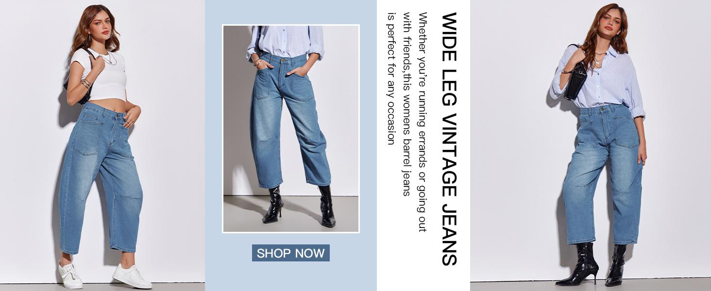 Imily Bela Women’s Baggy Barrel  High Waisted Wide Leg Cropped Denim Pants, Trendy Boyfriend Fit Y2K Casual Streetwear Denim Womenswear Jeans Jeans Bottoms Bottoms Bottoms Minimalist Bottoms Minimalist
