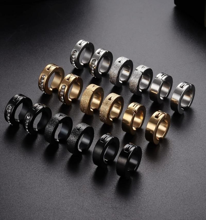 FIBO STEEL 9 Pairs Stainless Steel Clip Hoop Earrings Set for Men Women Paved CZ Ear Clip Non-Piercing Earrings Fashion Jewelry