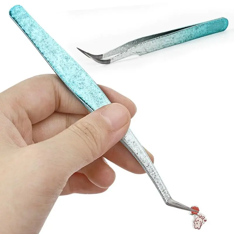 2pcs Stainless Steel Precision Tweezers, Color Scrapbook Tweezers, Straight And Curved Head Tweezers, Ice Flower Multifunctional Eyelash Extensions & Makeup Tools, Nail Art Tweezers