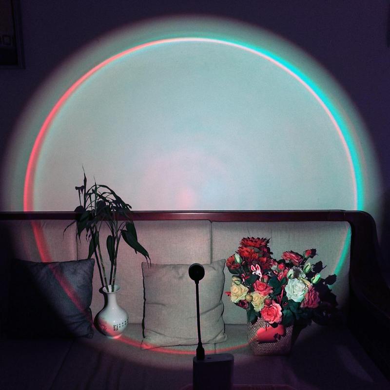 USB Powered 7 Colors LED Selfie Light, Portable USB Selfie Ambient Light, LED Sunset Projector Night Light, Selfie Background Light