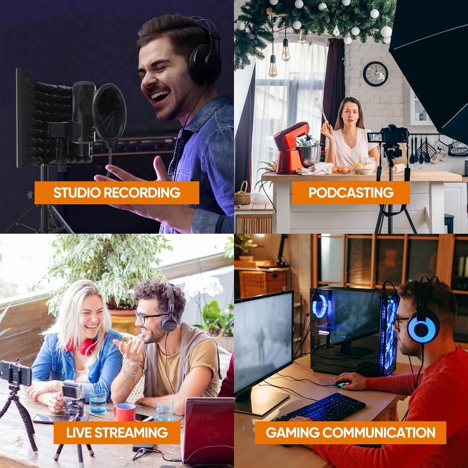 SUNDAY MIRTH Studio Recording Microphone Isolation Shield with Pop Filter and Metal Tripod Stand, Studio Mic to PC Laptop Smartphone, Music Microphone for Recording Singing Podcasting