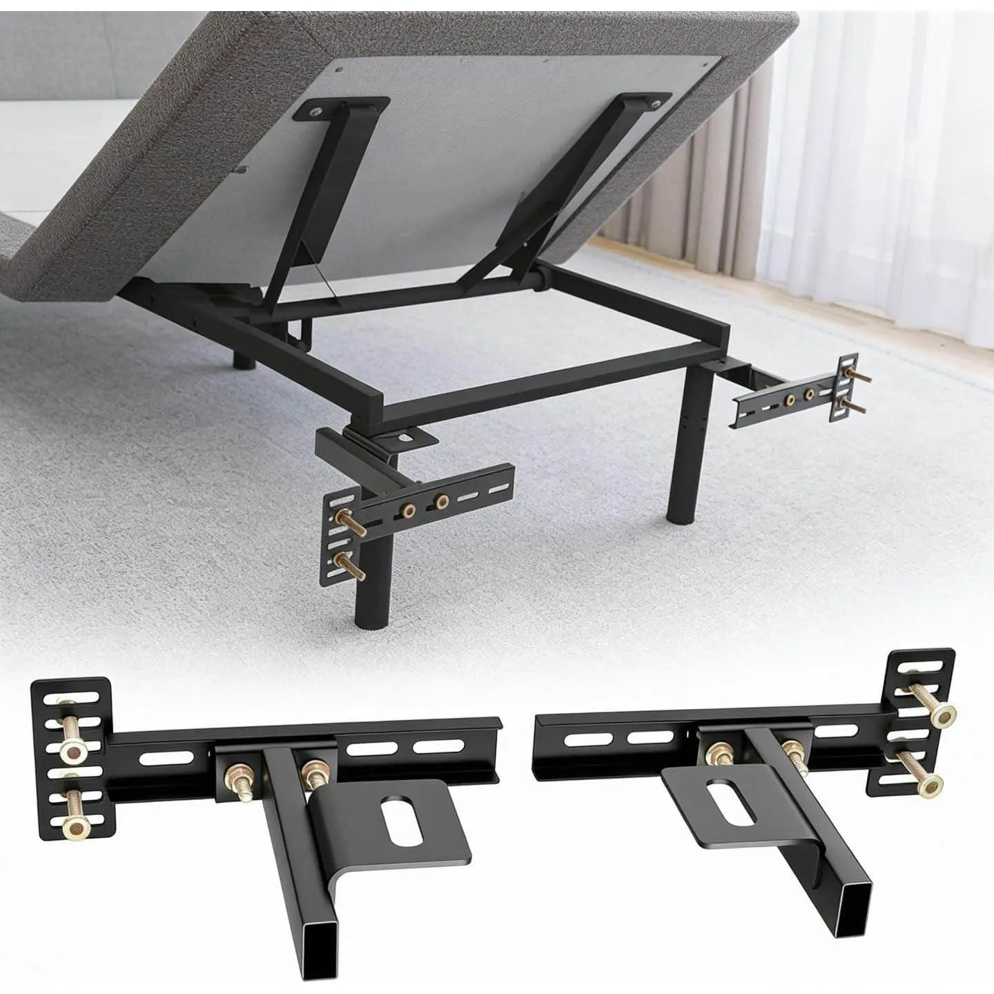 Headboard Brackets for Metal Bed Frame, Heavy Duty Headboard Attachment Kit with Hardware, Adjustable Headboard/Footboard Extension Brackets for , Full, ,  Beds, 2 Pack (Black)