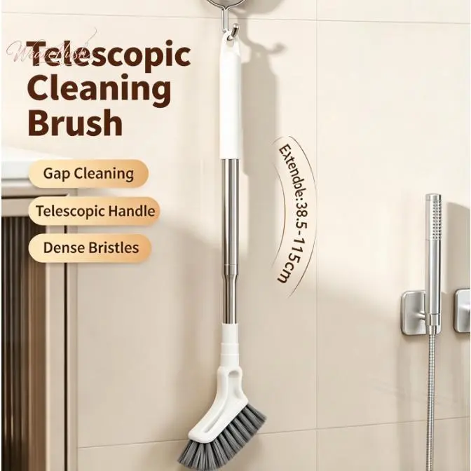 Extendable Crevice Cleaning Brush, 15.2–45.3 Inch Telescoping Handle, Narrow Scrub Head Grout & Window Track Brush, for Bathroom Tile Shower Corner Floor Gap Household Cleaning, sohochic