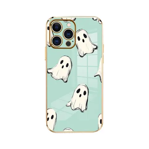 Cute Ghostly Pattern Soft Silicone Transparent Plastic Cellphone Case for iPhone 18,17,16,15,14 Pro Max,14 Pro,13,12,11,XR,XS Plus - Electroplated, Non-Slip, Durable Military-Grade, 4-Corner Shockproof, Full Body Anti-Drop Protection for Handheld Devices