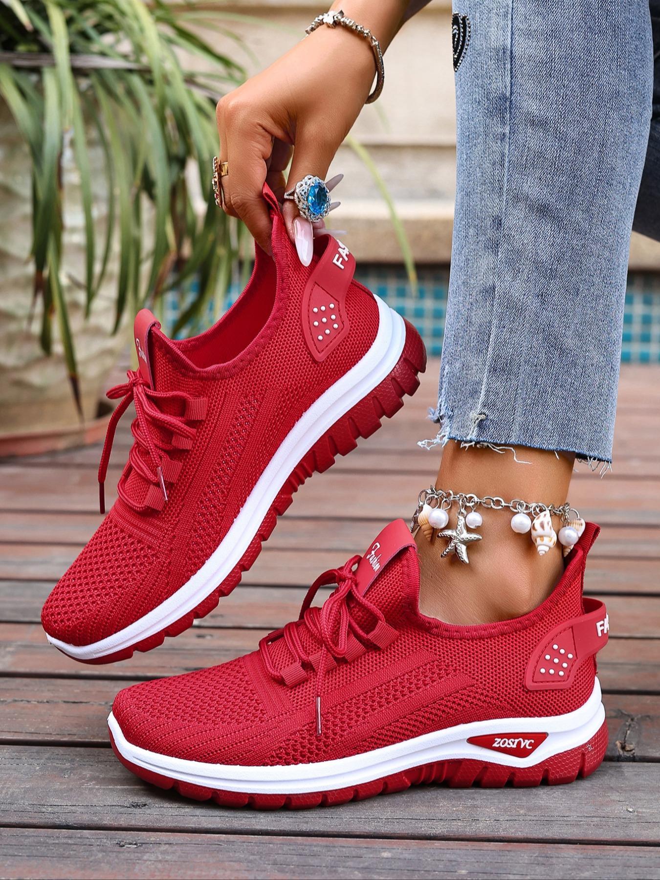 Women's Fashionable Mesh Breathable Sneakers, Casual  Comfortable Non-slip Lace Up  Low Top Sports Running Shoes, All-match Basic Shoes for Daily Wear, Knitted Running Shoes