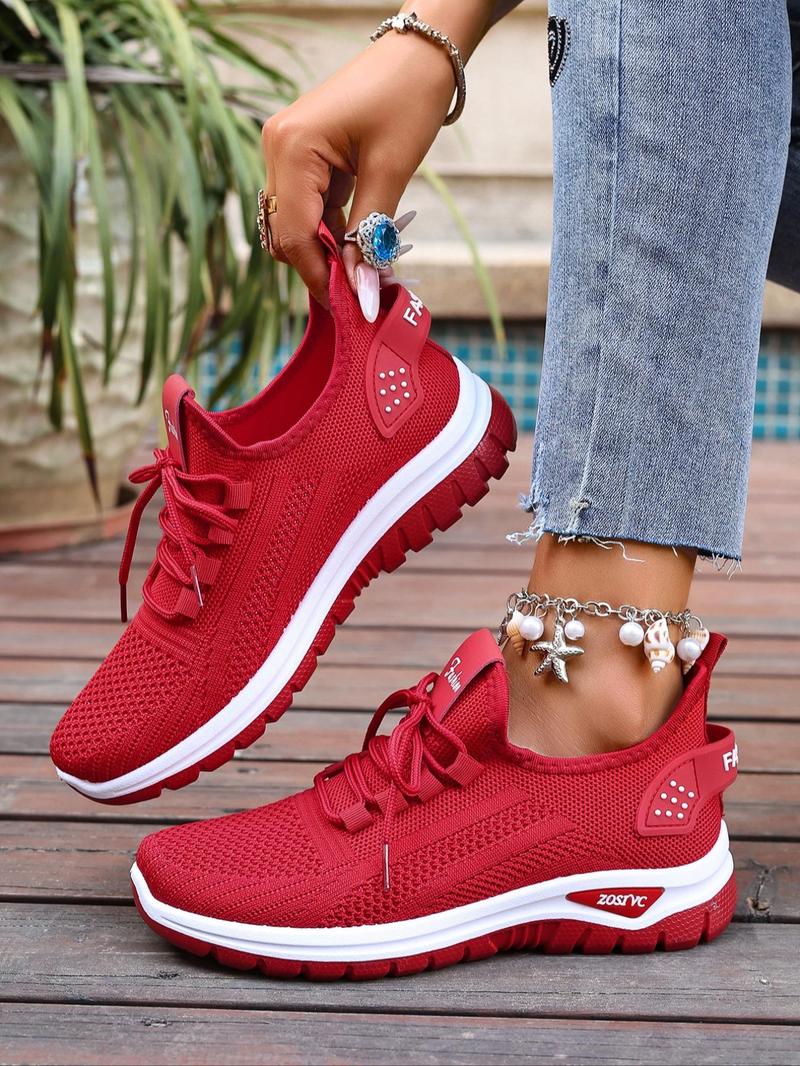 Women's Fashionable Mesh Breathable Sneakers, Casual  Comfortable Non-slip Lace Up  Low Top Sports Running Shoes, All-match Basic Shoes for Daily Wear, Knitted Running Shoes