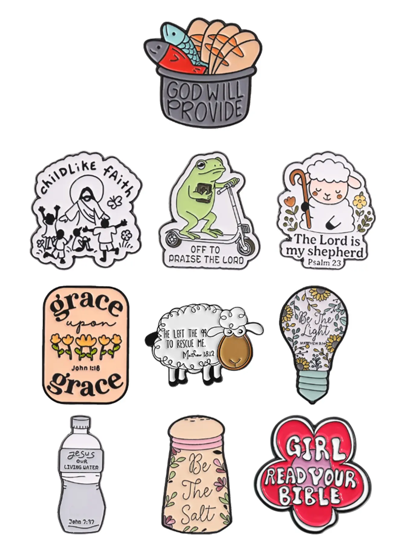 Fun Novelty Religious Theme Brooch Collection, Animal Character Metal Pin, Sunday School Gift for Believers, Unique Jewelry Accessory