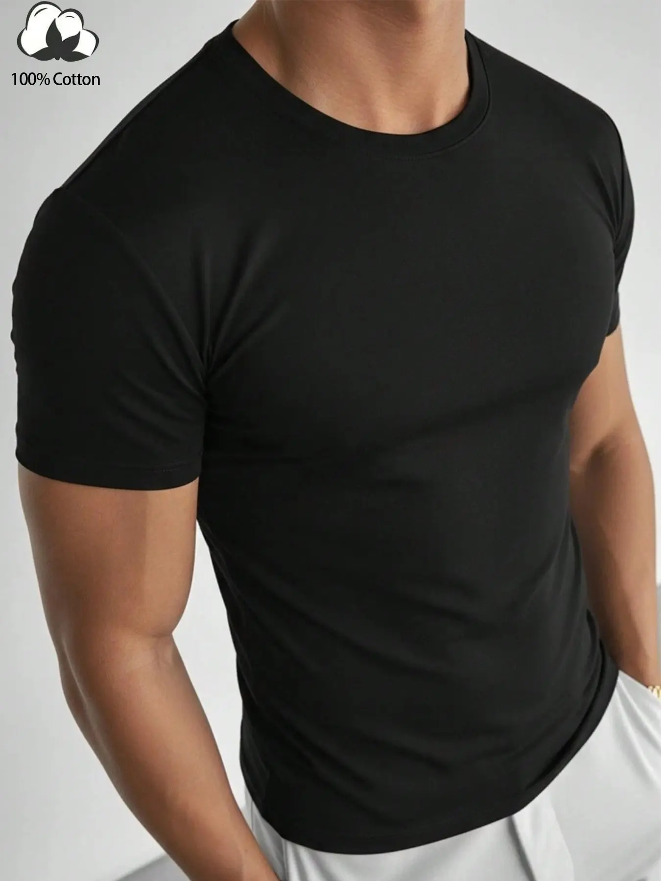 Men’s 100% Cotton Muscle Fit T-Shirt - Slimming Body-Hugging Crew Neck Tee, Breathable Soft Fabric, One Wear Multiple Ways for Gym, Streetwear & Office Casual, Clean Fit Everyday Basic