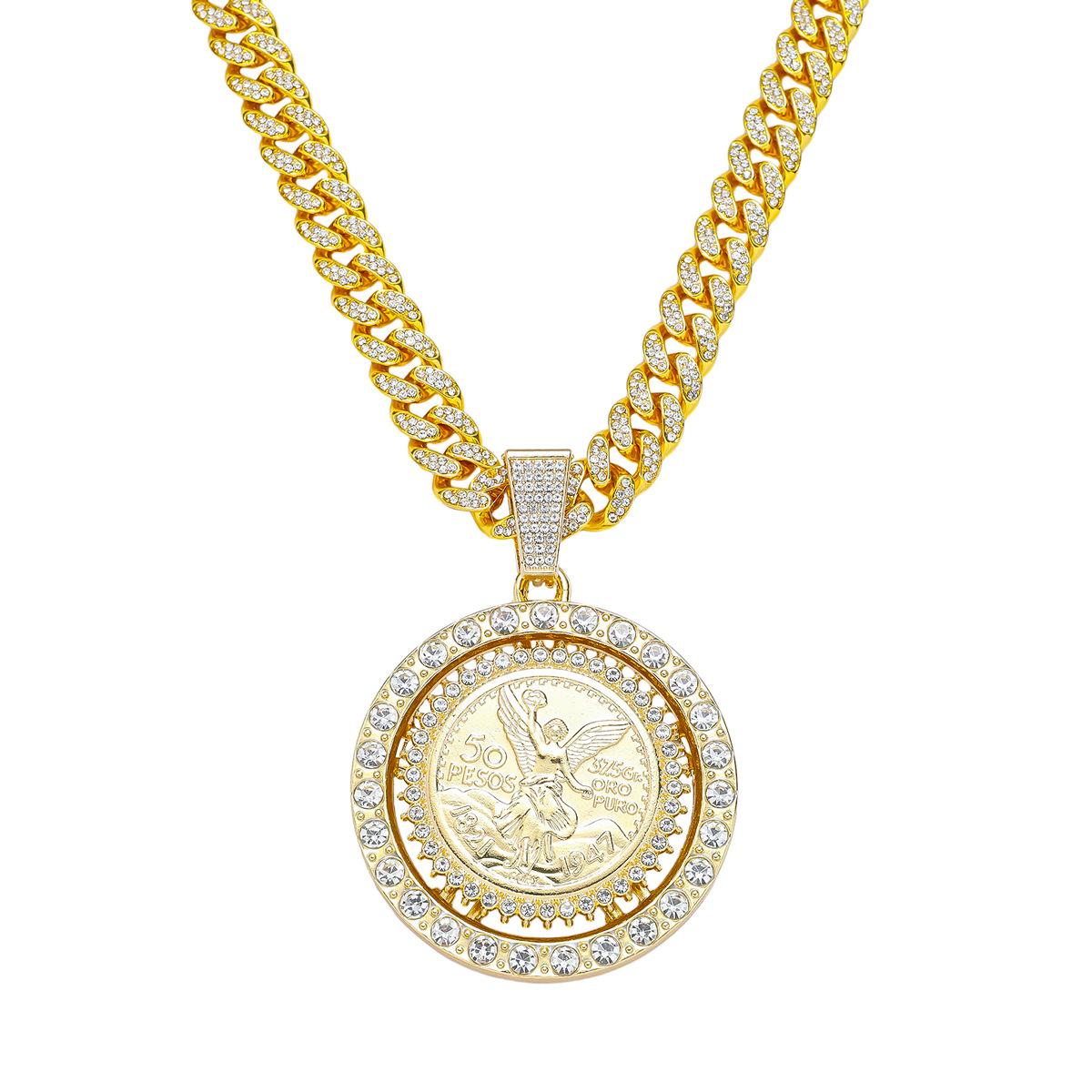14k Full Diamond Chain Hip-Hop Style Personalized Rotating Angel Pendant Necklace - Fashion Accessory, Comfortable to Wear, Durable Structure