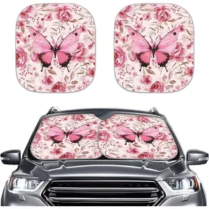 YSTARDREAM Pink Butterfly Windshield Cover Sun Shade Car Shades for Front Windows Flower Outdoor Protective Sun Blocker Easy Install Sun Visor Automotive Interior Accessories
