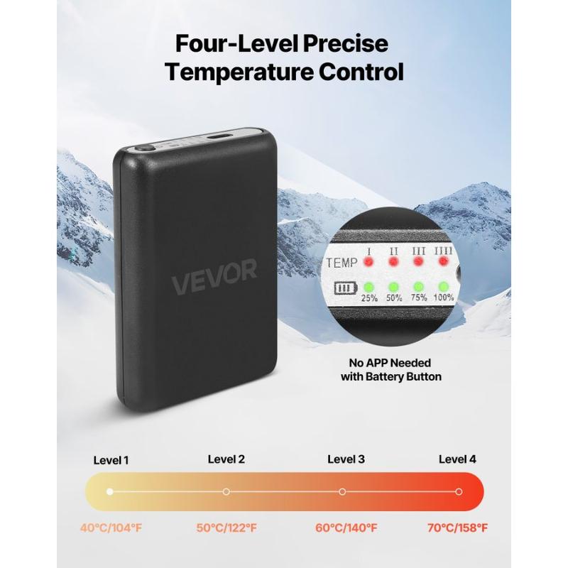 VEVOR Heated Socks, 5000mAh Battery Powered, Rechargeable Heating Socks with 4 Heating Levels, Electric Heated Sock with APP Control for Men Women, Foot Warmer for Hunting Riding Camping Hiking