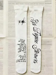 Fashion Y2K Style Gothic Letter Print Knee High Socks, Cute Girls Vintage Print Long Socks, 2000s Emo Girl Kawaii