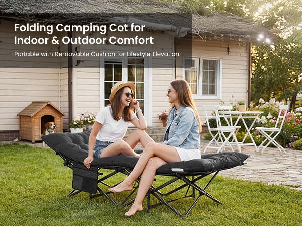 Folding Camping Cot with Mattress, Heavy Duty Sleeping Bed with 500lb Capacity & 25mm Steel Frame, Portable Travel Cot with Carry Bag for Outdoor, Guest Use