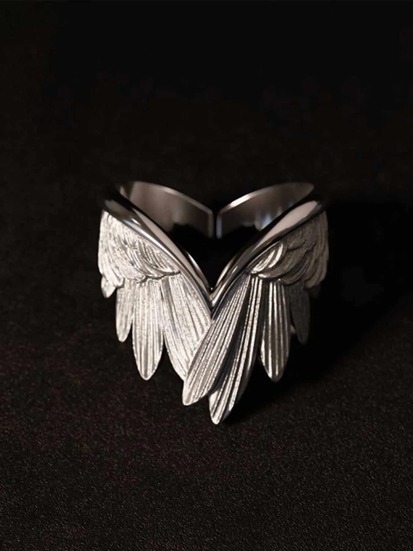 Men's Punk Angel Wing Adjustable Copper Statement Ring, Creative Feather Design, Trendy Party Jewelry, Simple Minimalist Style, Perfect Gift Idea, Statement Rings