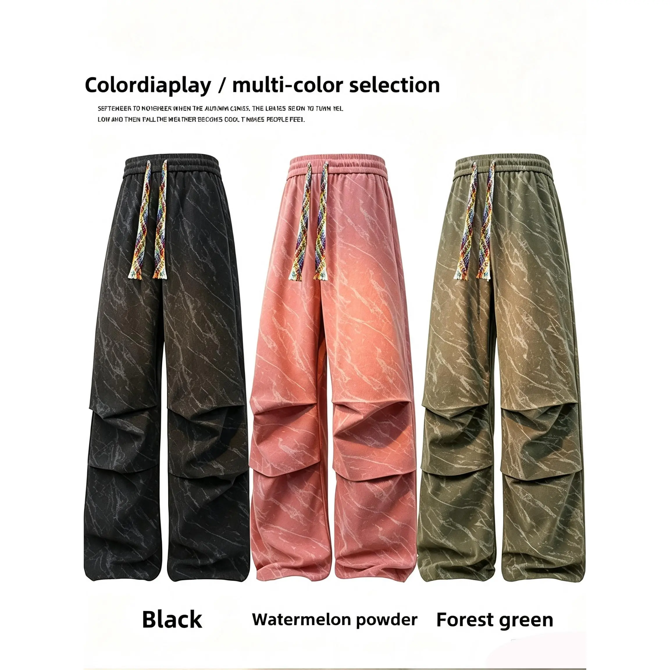 Men's Streetwear Tie‑Dye Pleated Wide‑Leg Pants, Vintage Baggy Loose Casual Trousers, Y2K Hip Hop Skater Pants, Aesthetic Oversized Joggers