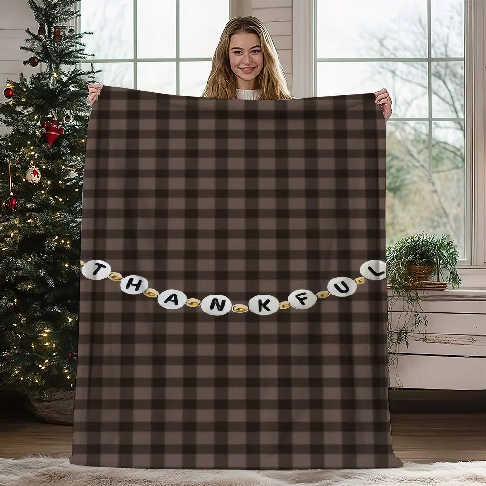 1PC  Buffalo Plaid Thankful Blanket Cozy Decorative Throw for Home Sofa or Bed Soft Warm and Stylish Comfort Flannel blanket, throw blanket, extra-large blanket, cartoon printed blanket