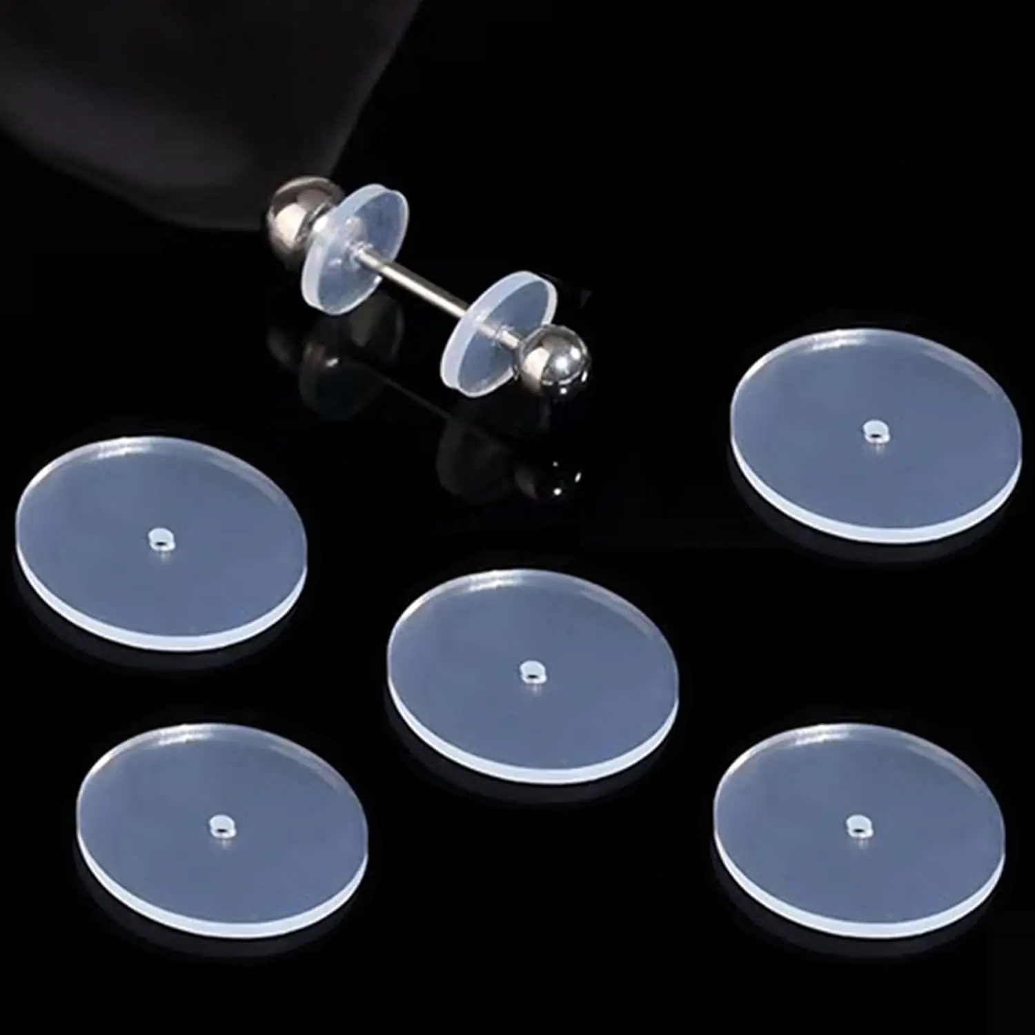 0.55 Inch  Earring Backs Stoppers for Piercings, Clear Discs, 14mm, Non-Pull Stabilizer Pads for  Earlobe Support Patches (50 pcs)