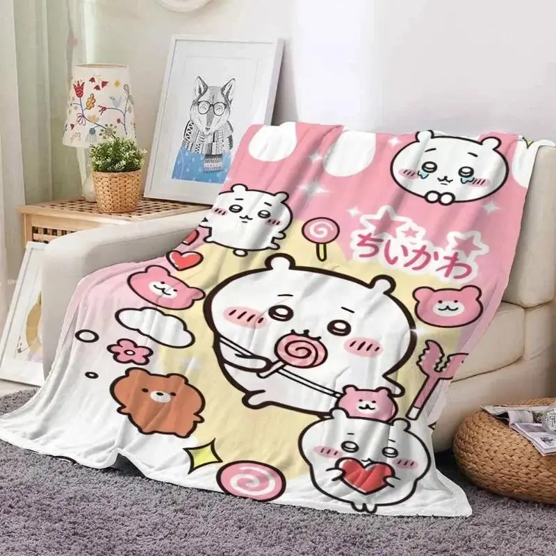 Chiikawa Hachiware Usagi Cooling Throw Blanket - Soft Plush Fleece Blanket for Bed, Sofa, Cozy Kawaii Dorm Decor Gift for Fans, Cooling Blankets, Throw Blankets