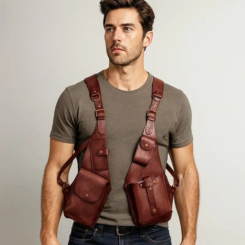 Retro PU Material Unisex Look Crossbody Shoulder Backpack, Lightweight Durable Outdoor Daily Use Backpack with Phone Storage, Versatile Casual Luggage Accessory for Travel & Gifting