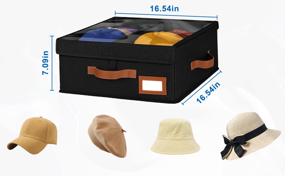 2-in-1 Stackable Hat for Baseball Caps with Clear Lid, Holds 28-32 Caps - Hat Organizer for Baseball & Cowboy Hats, Closet Box for Men & (Black)