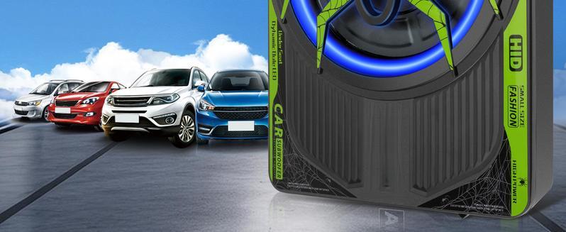 2025 1200W 10"Slim Car Underseat Bicycle stereoSubwooferFree shipping and Amp Package with Ambient Light, Individual Control for Low Pass/Gain/Boost Bass, High output surround vibration bass without distortion for Truck