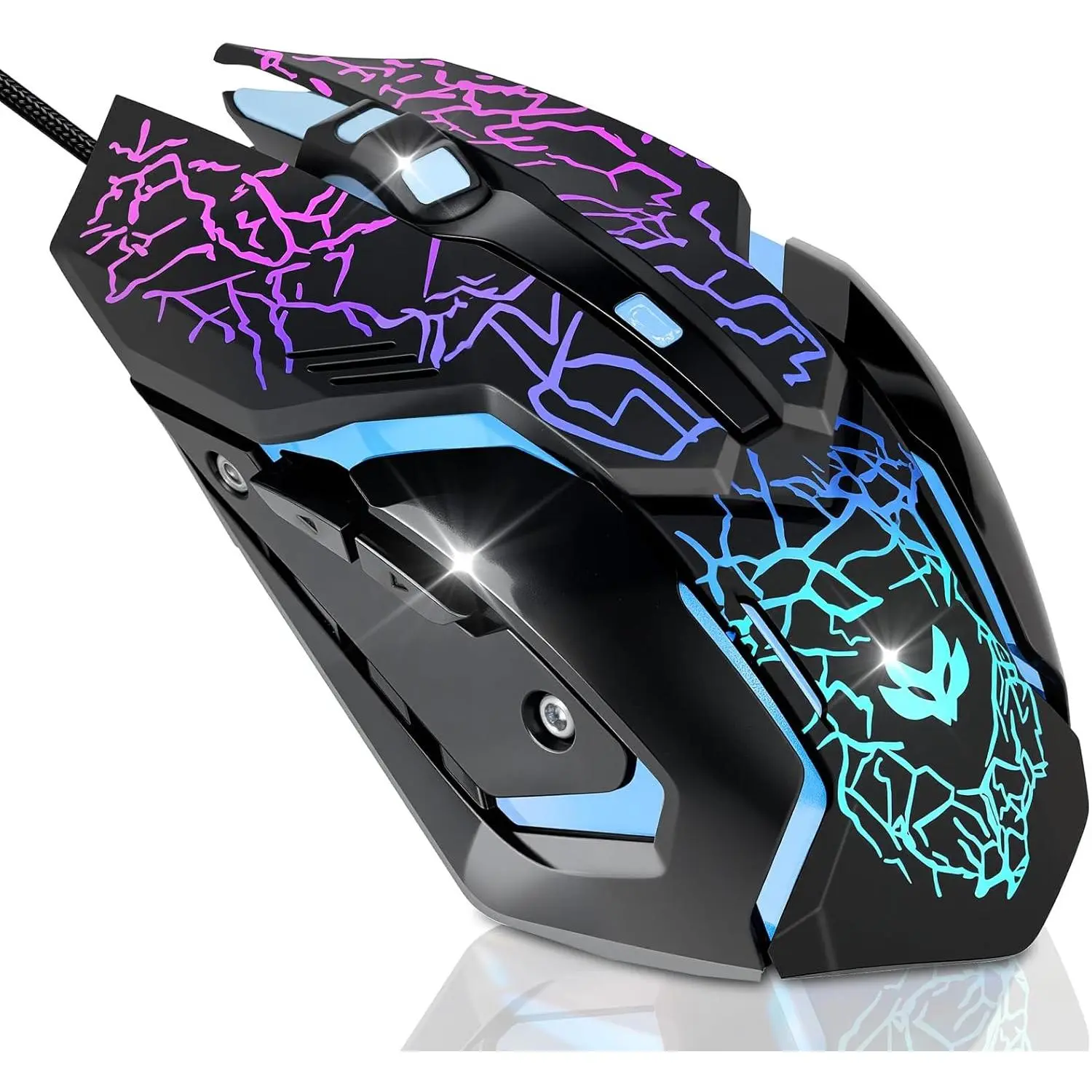 Wired Gaming , Optical Gaming Mice with 7 Color LED Backlight, 4 DPI Settings Up to 3600 DPI  Wired USB  for Laptop/, 6 Buttons, Black