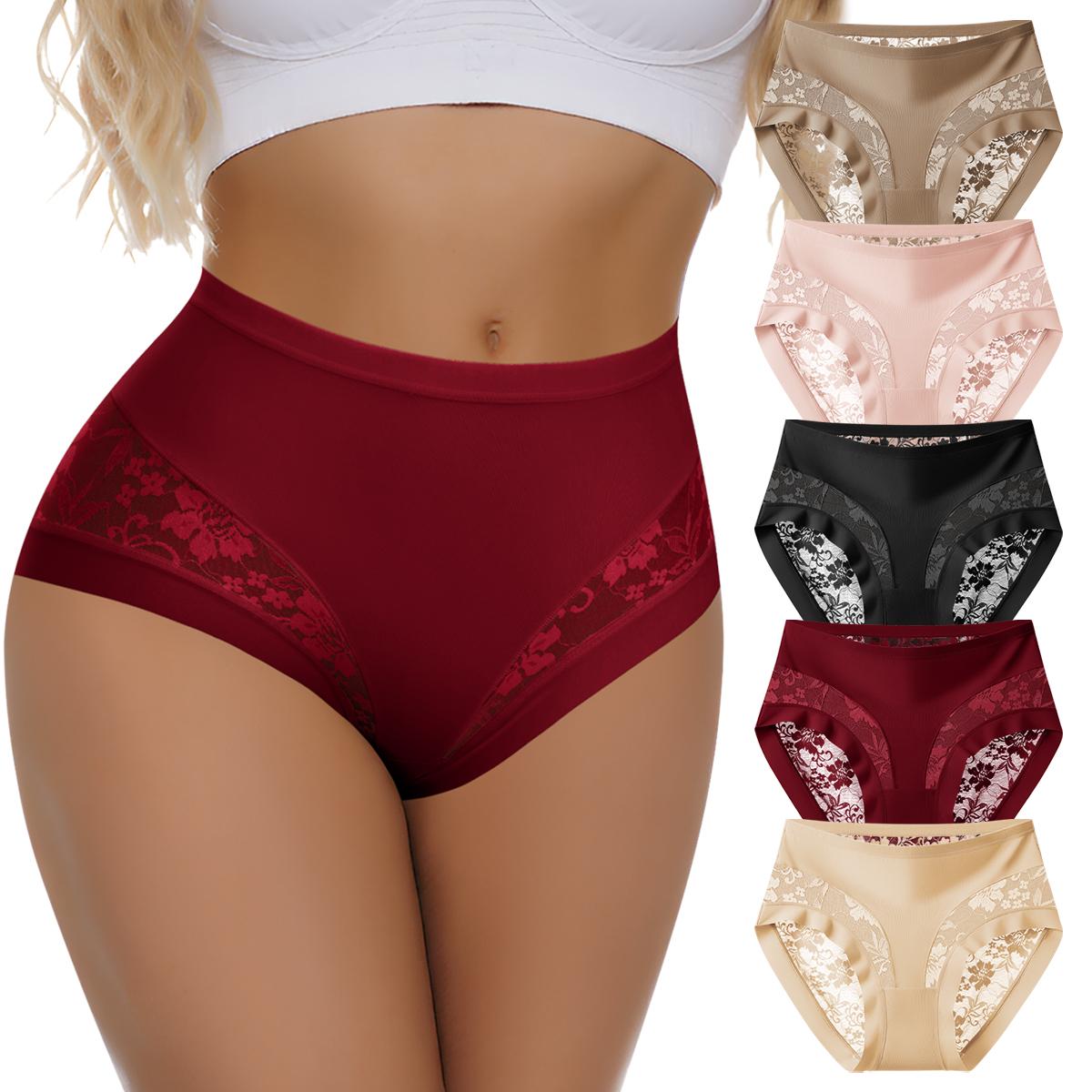 QUASTI 5PCS Mid Waisted Spliced Sexy Lace Women's Panties, Lightweight Translucent Skin-Friendly Soft Comfortable Sweet Basic Fit Invisible Underwear, Seamless Anti Roll Edge Elegant Confidence Briefs, S-XXL QUASTI 5PCS Mid Waisted Spliced Sexy Lace Women's Panties, Lightweight Translucent Skin-Friendly Soft Comfortable Sweet Basic Fit Invisible Underwear, Seamless Anti Roll Edge Elegant Confidence Briefs, S-XXL
