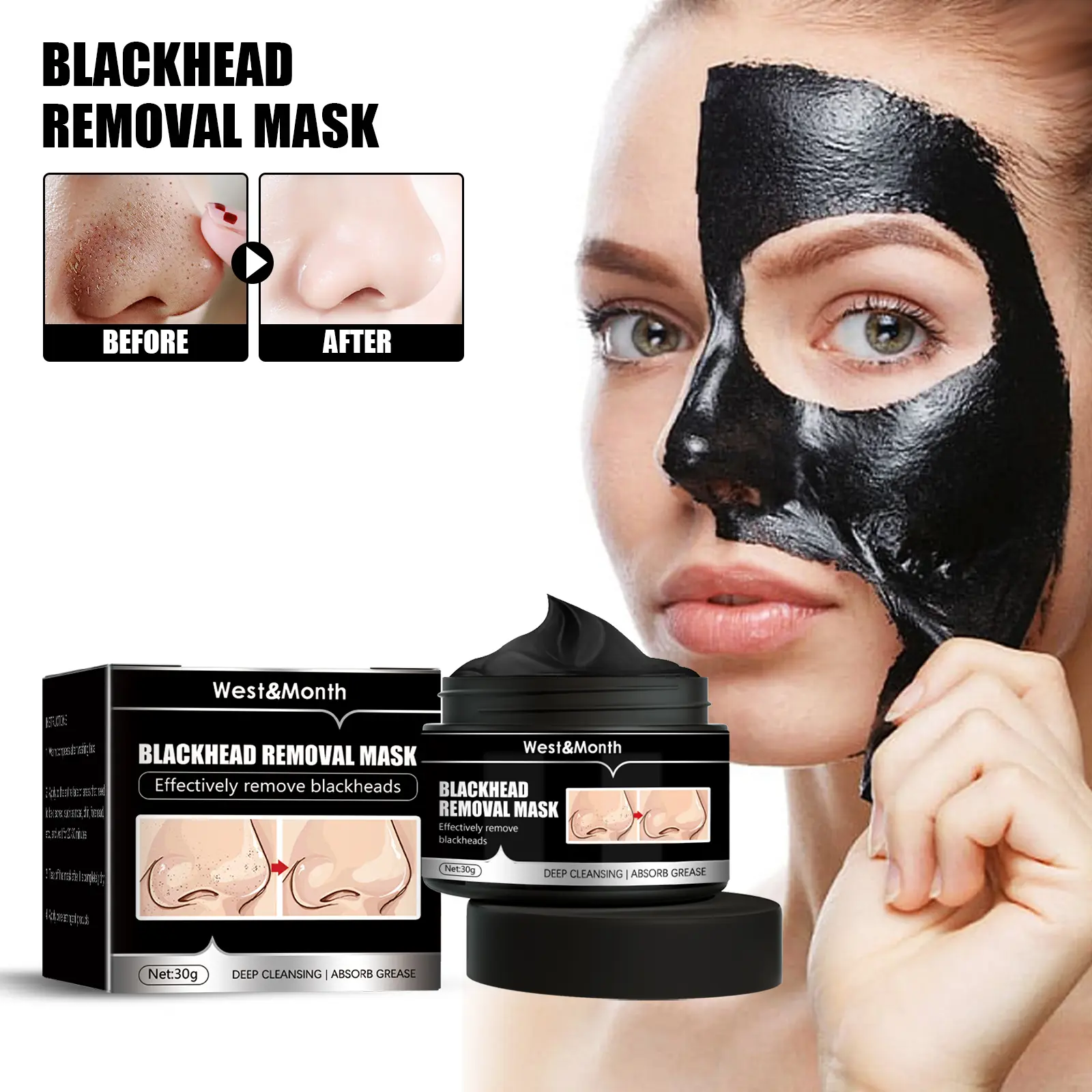 West&Month Activated Carbon Blackhead Removal Mask - Apply Then Peel, Deep Cleanses, Pore Tightening Facial Cleanser Mask, Soothing, Oily Skin