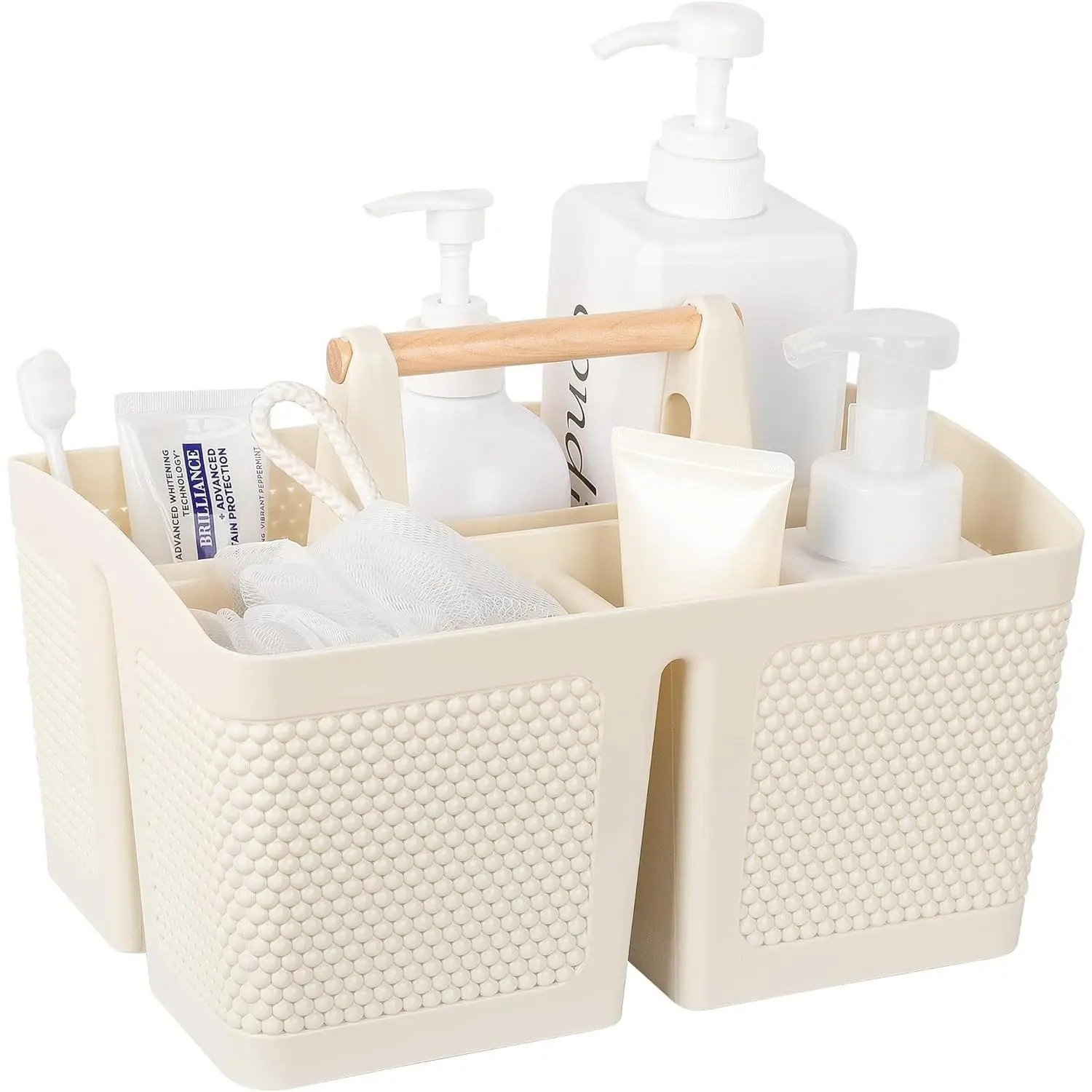 Portable Shower Caddy Basket Plastic Cleaning Caddy Organizer Storage Tote with Handle for Bathroom, College, Dorm Room Essentials, Cream