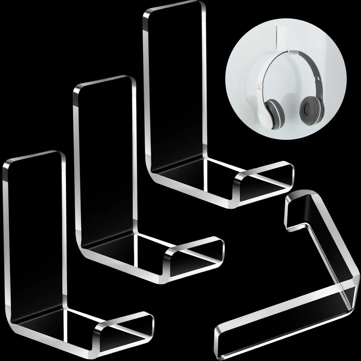 4 count Headphone Hanger Headset Stand Holder Adhesive Wall Mount Headphone Hook for Desk  Gaming Earphones Hanger with Glues for Earphone Controller(Clear)