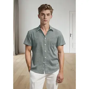 Men's Linen Short Sleeve Button Down Shirt - Wrinkle Free Summer Beach Vacation Casual Top