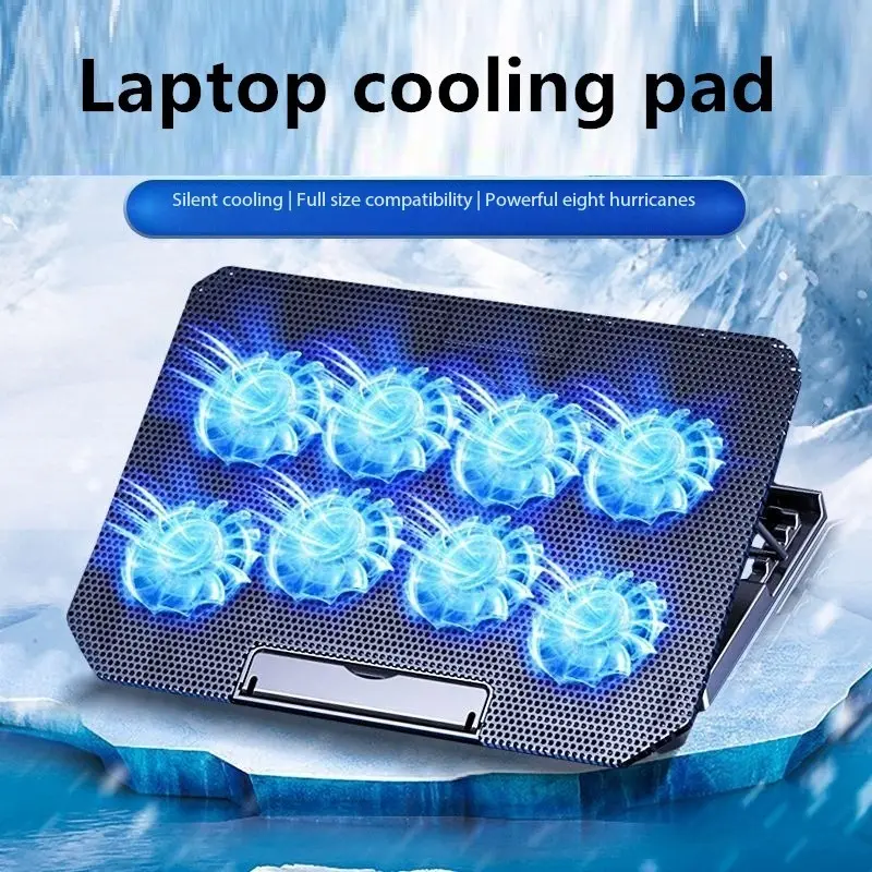 Laptop Gaming Cooler, 8-Fan Silent Cooling Pad, Laptop Heat Dissipation, Office Stand Accessory, Model S208, Abs Material