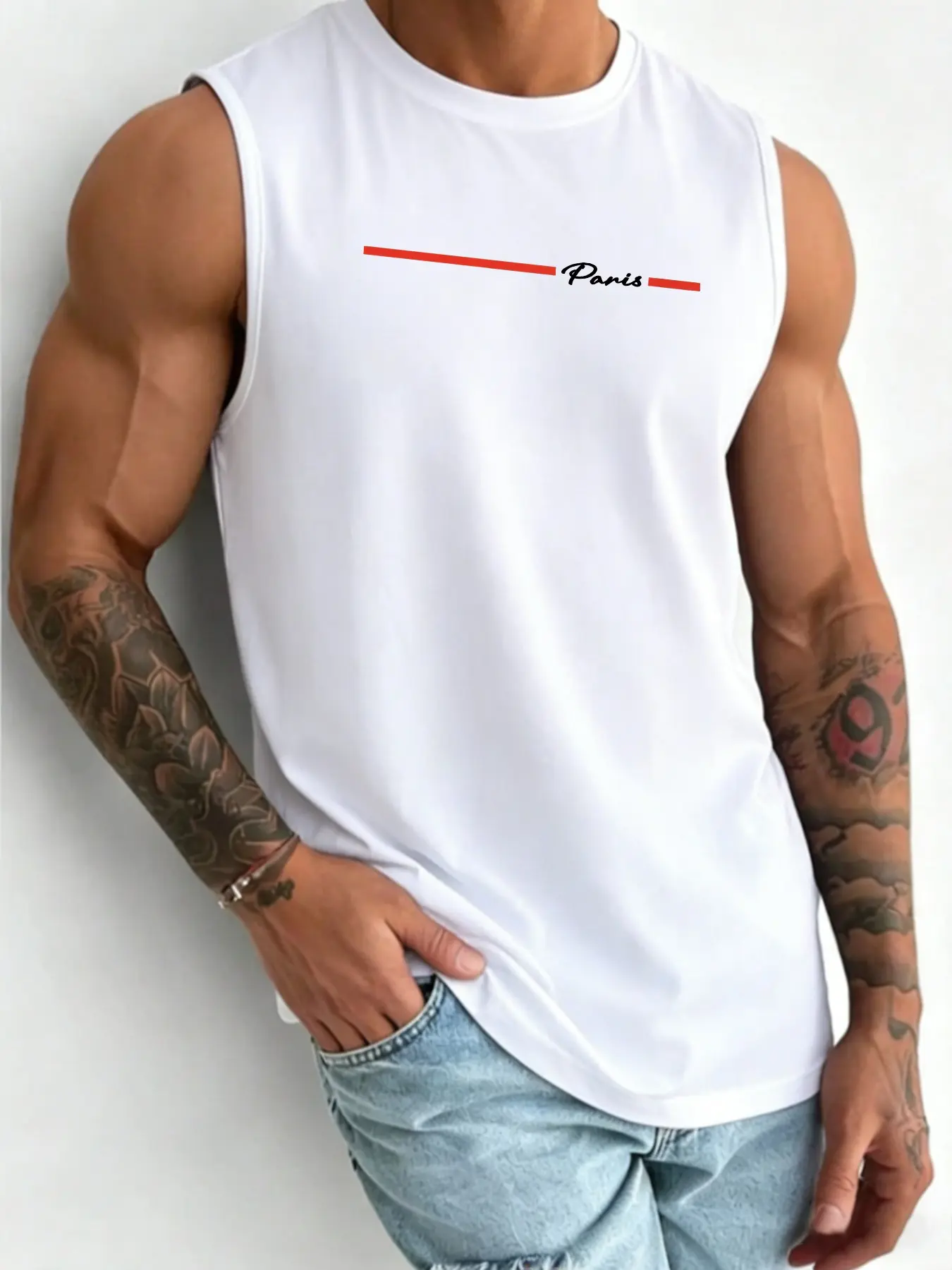 Men's Paris Theme Print Vest, Summer Outdoor Activities, Daily Wear, Beach, Fishing, Vacation, Comfortable and Fashionable